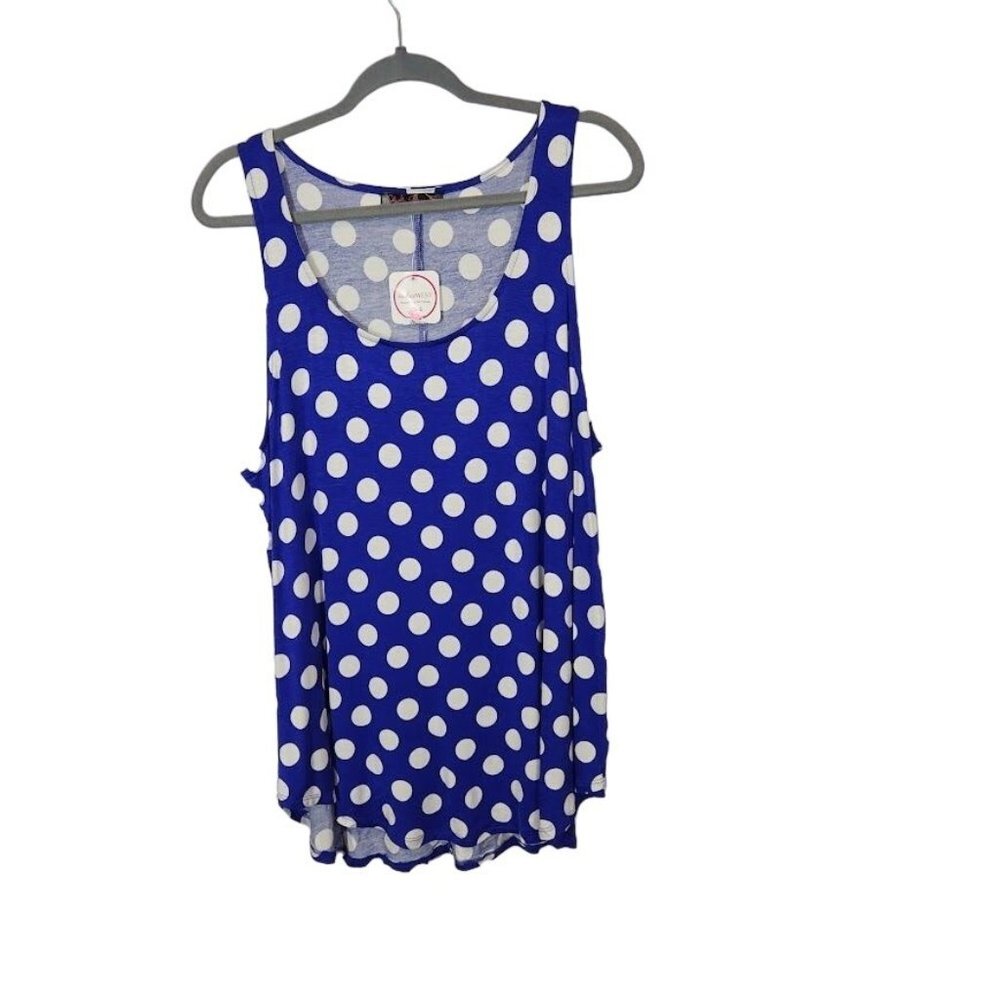Shiela Rose Polka Dot Scoop Neck Tank in Blue and WHite - Size 2X
